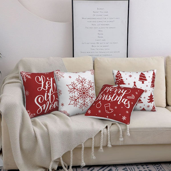 4-pack Kuddfodral Jultema Julmotiv Mönster Dekorativ Kuddfodral Bomullslinne Kuddfodral, 45*45cm