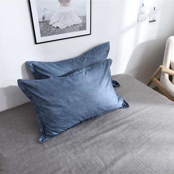 Pussilakanasetti parivuoteelle, 4 osaa, mikrokuitu, yksivärinen ruutukuvioinen vuodevaatesetti, jossa 2 tyynyliinaa ja 1 lakana, 220x240cm Blue-gray