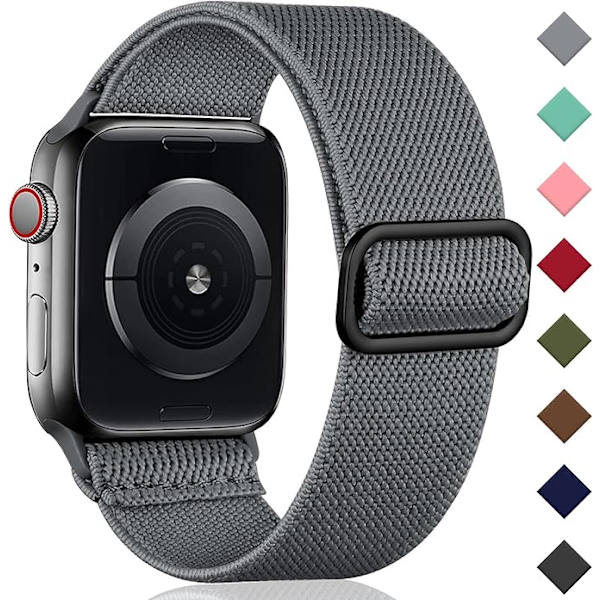 Armband Kompatibelt med Apple Watch Armband 38mm 40mm 41mm 42mm 44mm 45mm 46mm 49mm, Justerbart Stretch Nylon Flätad Sportarmband för iWatch grey 38mm-40mm-41mm