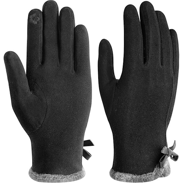 Dame Touch Screen Hansker - Vintervarme Fleeceforede Touchscreen Hansker Termiske Semskede Hansker med Pels Full Finger Votter for Kvinner Jenter black