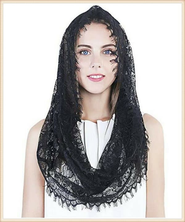 Kapellslør Blomster Latinmesse Hodeplagg Blondesjal Mantilla Slør til kirken (C)