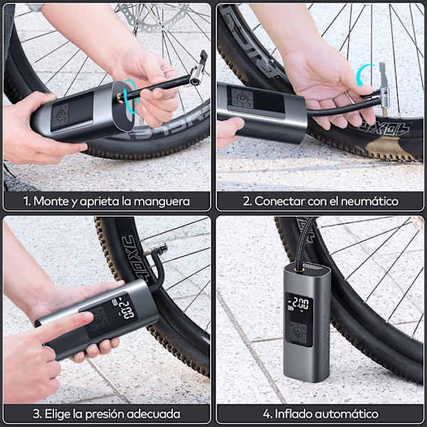 6000mAh Mini Bærbar Luftkompressor, 150PSI Elektrisk Cykel Luftpumpe med Digital LCD-skærm og LED-lommelygte, Bilhjulspumpe