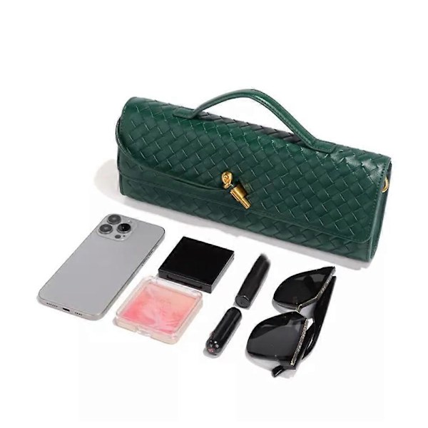 Håndlavet vævet crossbody taske til kvinder - Læder clutch pung med aftagelig skulderrem black