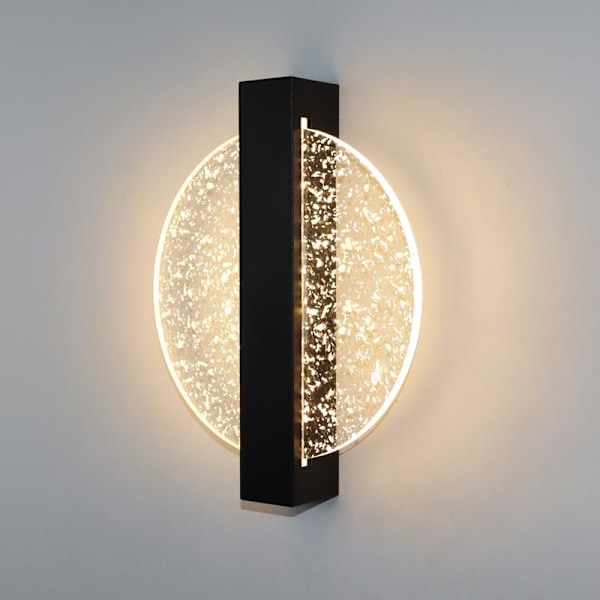 LED Væglampe, 12W Kreativ Moderne Rund Væglampe, Sort Væglampe til Soveværelse Stue Gang Trappe