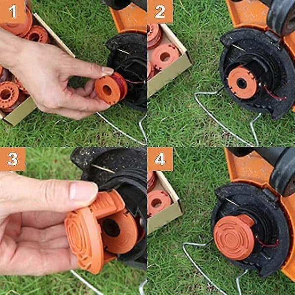 Trimmertråd for gress kompatibel, erstatningsspole for gresstrimmer, nylontråd for gresstrimmer kompatibel (4 stk, oransje)