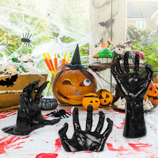 Halloween-dekorationer, 3-pack väggmonterade läskiga händer med tända ljus, livstora skräckhänder för gotiska väggdekorationer