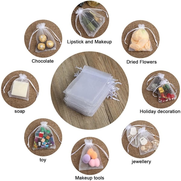 100 stk. Premium Sheer Organza Poser, Hvide Bryllupsgaveposer, 4x4,72 Smykke Gaveposer til Fest, Jul, Badeværelsessæber, Indpakningsartikler