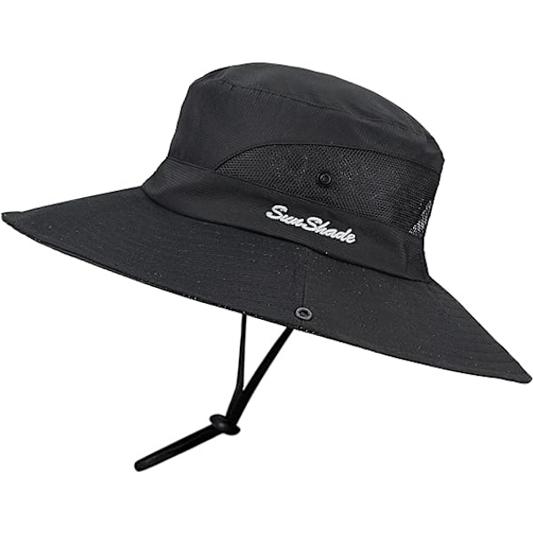 Solhatter for kvinner, UV-beskyttende, sammenleggbare, med bred brem, netting, for strandfiske, med hestehalehull