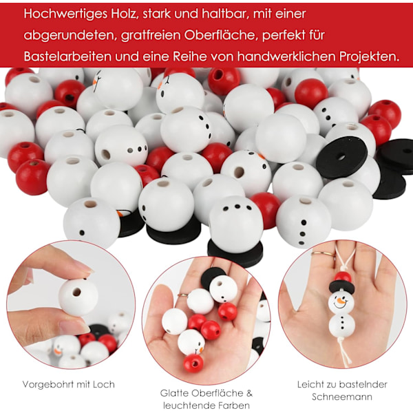 Træperler til 50 sæt snemænd med 10 m bomuldssnor 20 mm Snemand Ansigt Træperler Sæt til DIY Håndværk Jule Vinterdekorationer