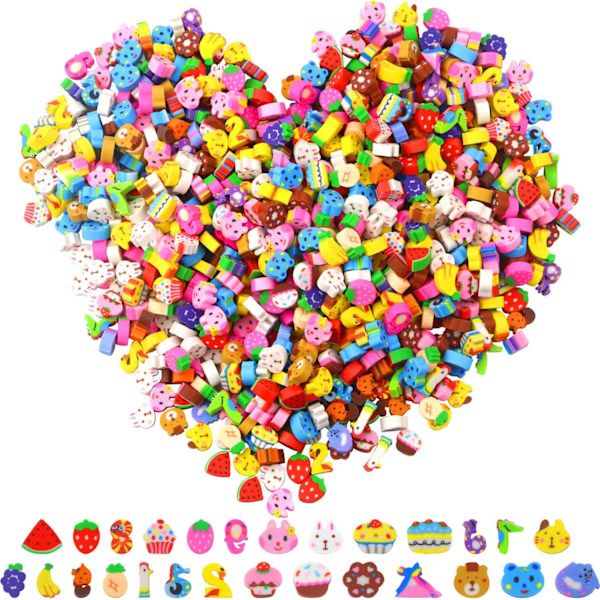 800 st mini söta suddgummin, mini kaksuddgummi, djursuddgummi, sifferssuddgummi, fruktsuddgummi, nyhetssuddgummi (slumpmässig stil)