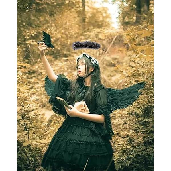 Svarta vingar och gloria djävul vingar för barn svarta vingfjäder vingar för Halloween