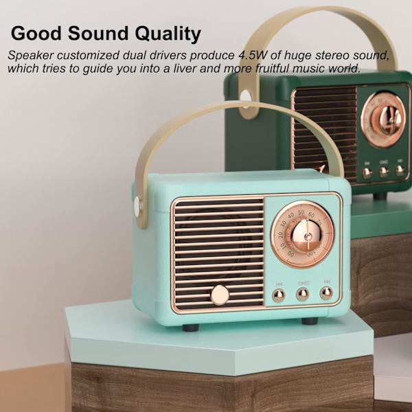 Vintage Retro Bluetooth-högtalare Trådlös Mini-högtalare, Blå Högtalare med Kristallklart Stereoljud Rik Bas, Retro Bärbar Högtalare blue