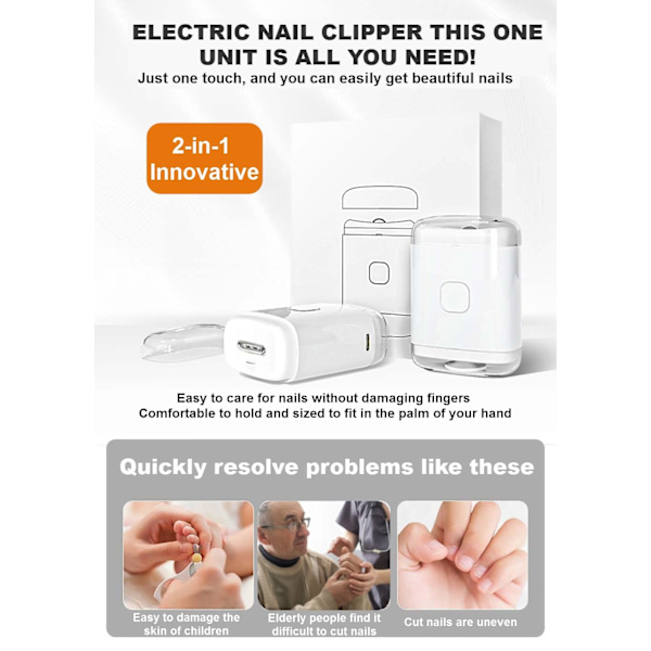 Elektrisk nagelklippare, automatisk nagelklippare, uppladdningsbar nagelklippare, för seniorer, vuxna, bebisar