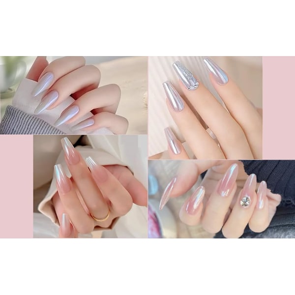 Vit Pärla Krom Nagelpulver, Iridescent Aurora Pulver Metallisk Spegeleffekt Pigment Pärlemorskimrande Sjöjungfru Pigment Pärlglitter