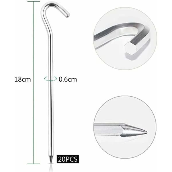 20 Teltplugger, bakkeplugger, campingplugger, sandplugger, 18 cm aluminium hageplugger