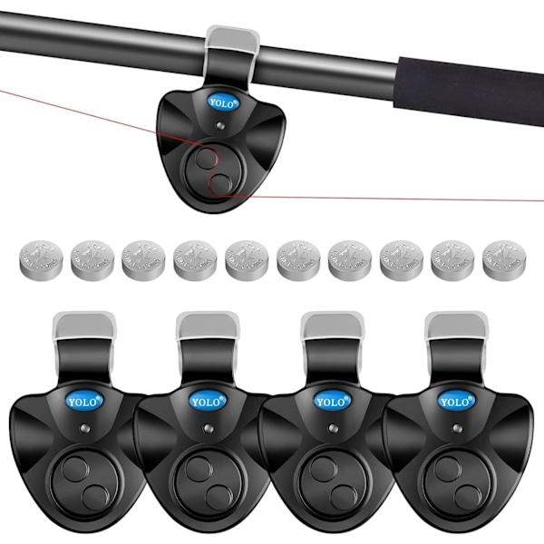 4 x Sort Elektronisk LED Fiskelyspære med Lydalarm og Hørbar Alarm