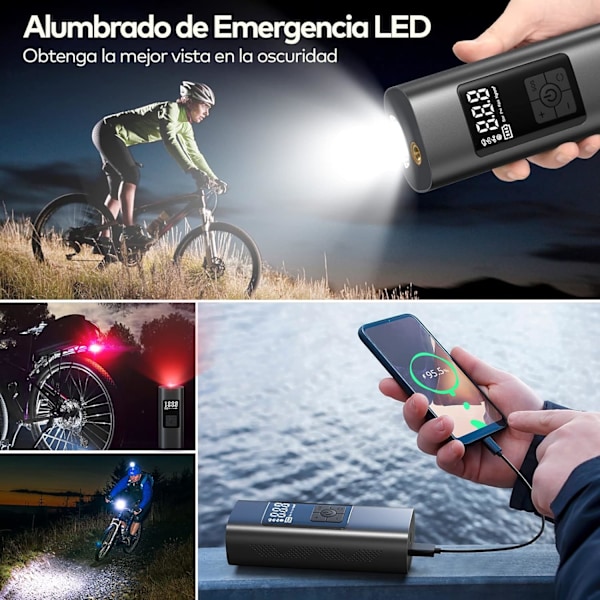 6000mAh Mini Bærbar Luftkompressor, 150PSI Elektrisk Cykel Luftpumpe med Digital LCD-skærm og LED-lommelygte, Bilhjulspumpe