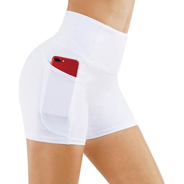 Träningsshorts för damer med hög midja, andningsbara Dolphin Split, elastiska lounge yogashorts vita M