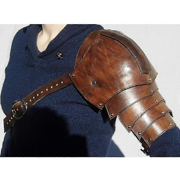 Nahkaiset olkasuojat keskiaikainen olkapanssari viikinkiasu ritari soturi cosplay Larp-tarvike Halloween-rekvisiitta miehille Dark brown right
