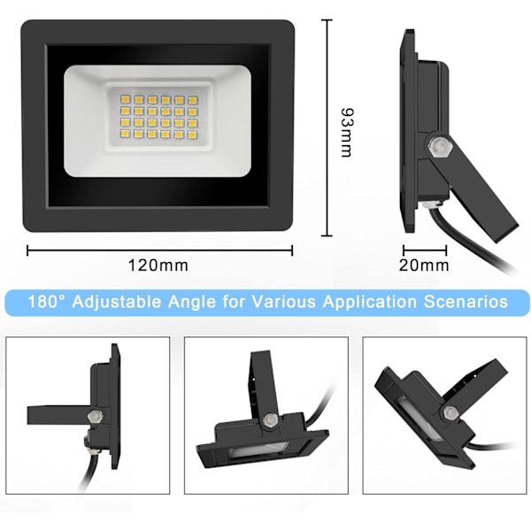 20W LED-flödarlampa, strålkastare med 24 LED-lampor Utomhusbelysning IP65 Vattentät, 6000K, Väggmonterad, för Trädgård, (2 st) [Energiklass E]