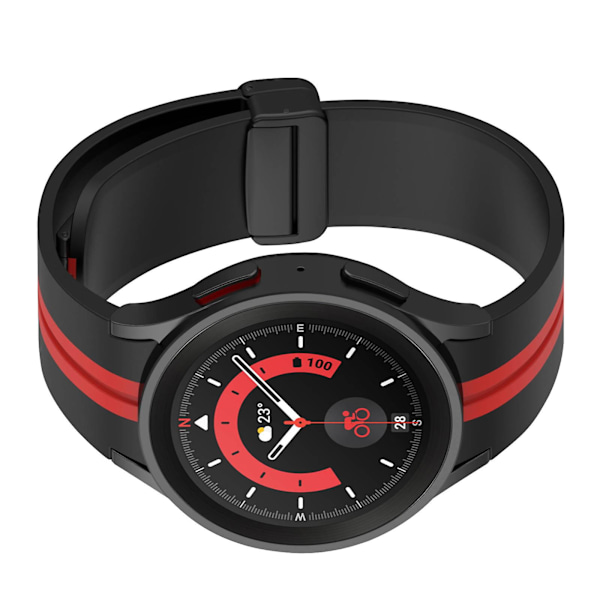 Yhteensopiva Galaxy Watch 5 / 5 Pro / 4 -rannekkeen kanssa, joustava silikoni, kaksivärinen musta / punainen