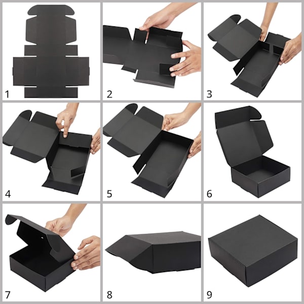 Sorte Kraft Gaveæsker (20 stk.) - Æsken måler 15×15×5 cm - Let at samle, præsentabel gaveæske - Fester, fødselsdage, bryllupper, helligdage