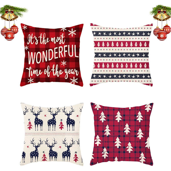 Sett med 4 putetrekk i fløyel 45 x 45 cm Juledekorasjon Putetrekk Ensidig for Sofa Soverom
