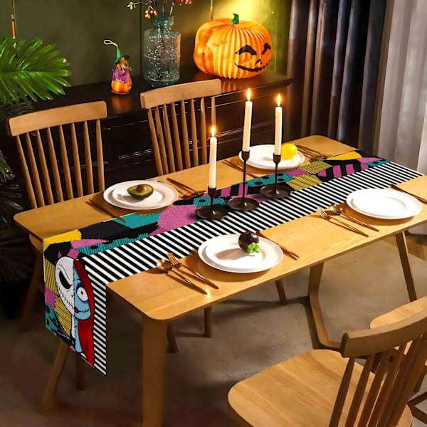 The Nightmare Before Christmas Bordløber Halloween Jack Skellington og Sally Fødselsdagsfest Dekoration Hjem Køkken Spisestue Indretning 13" x 72"