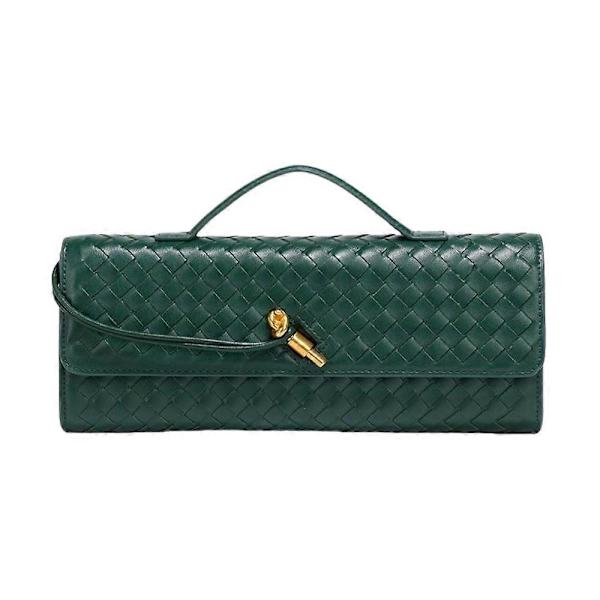 Naisten käsintehty kudottu olkalaukku - Nahkainen clutch-laukku irrotettavalla olkahihnalla green