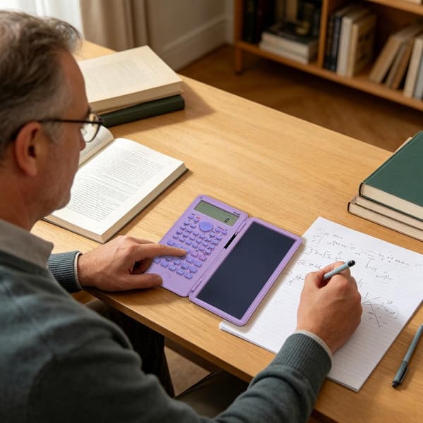 Bærbart studieværktøj: Videnskabelig lommeregner med foldbar notesblok – Lilla Purple