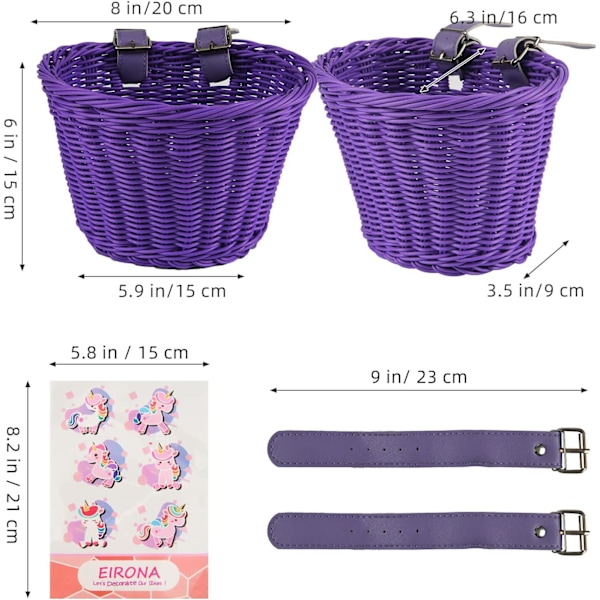 Sykkelkurv for barnesykler 12-16 tommer, sykkelutstyr for gutter og jenter Purple
