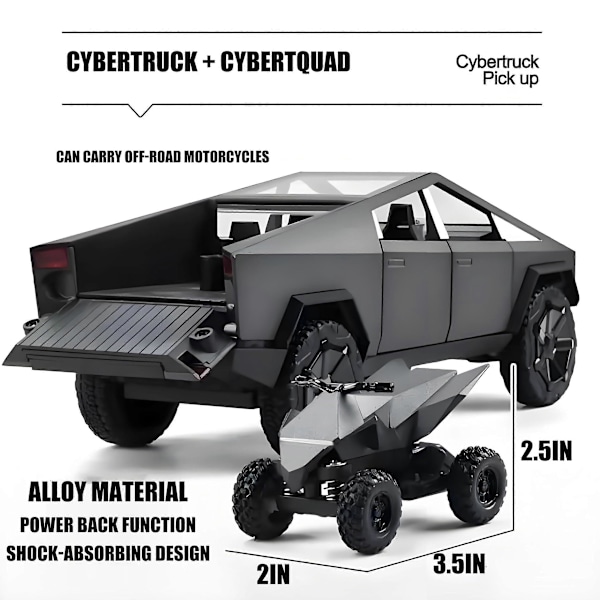 Leksaksbilar med motorcykel Diecast Metall Cyber Truck Modell Pickup Truck 1/32 Leksaks Racebilar med Ljud och Ljus Present