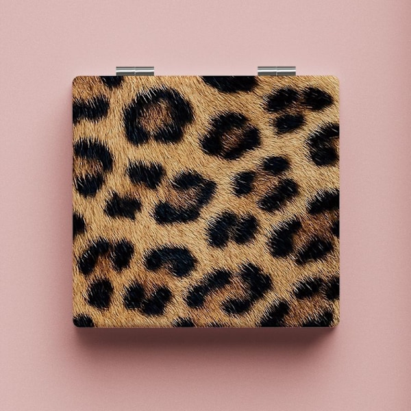 [Dubbelsidig Portabel Sminkspegel] Leopardmönstrad Kompakt Vikspegel - Dubbelsidig, Portabel Sminkspegel för Handväskor & Resor