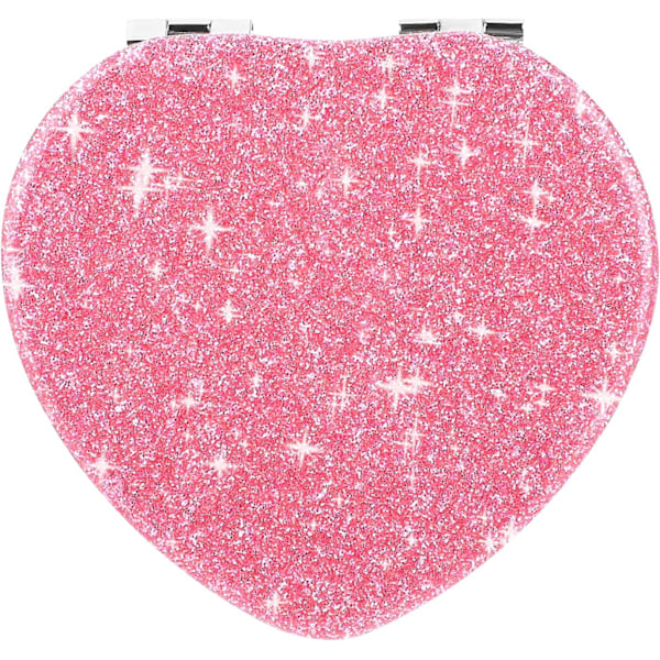 Kompakt Spejl til Taske, Hjerteformet Dobbeltsidet 1X/2X Forstørrende Glitter Mini Makeupspejl Rejse Bærbar