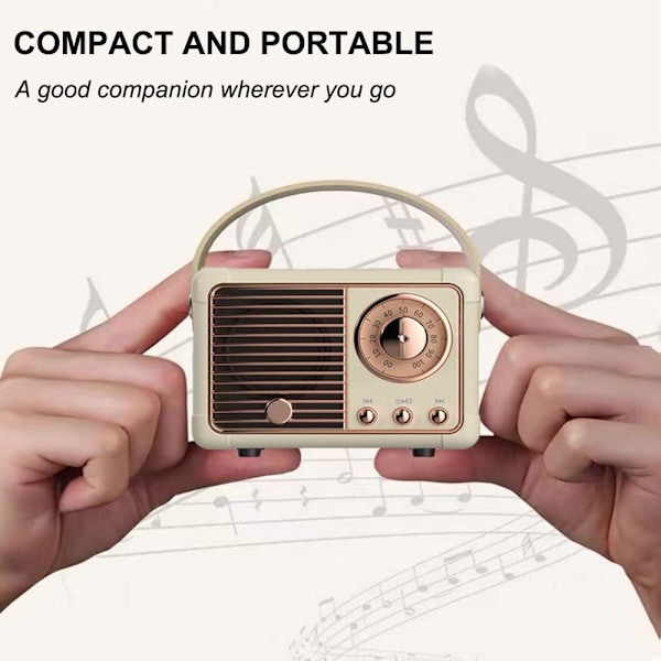 Vintage Retro Bluetooth-högtalare Trådlös Minihögtalare, Blå Högtalare med Kristallklart Stereoljud Rik Bas, Retro Bärbar Högtalare white