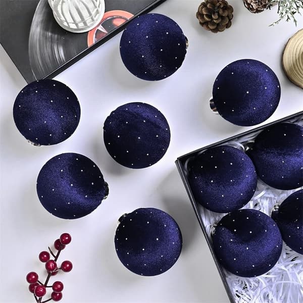 Lyxiga julkulor i sammet 8 cm 9 st juldekoration blå Blue