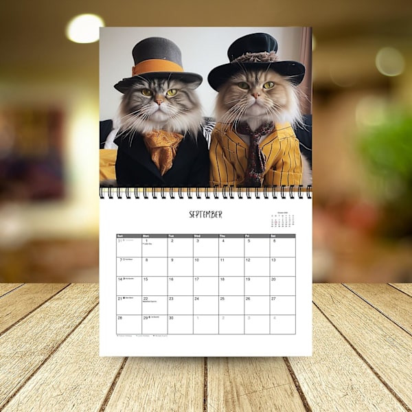 Stilig kattekalender 2025, 12-måneders kalender, søt kattekalender, 2025-kalender