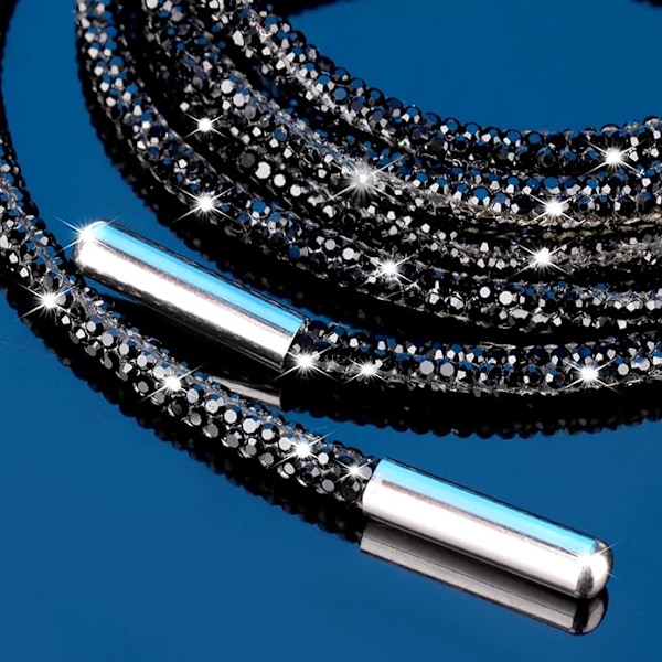1 Par Rhinestone Skolisser Utskiftbare Glitter med Diamanter Skolisser Hatt Tau For Sneakers Sko Tilbehør 120cm Black