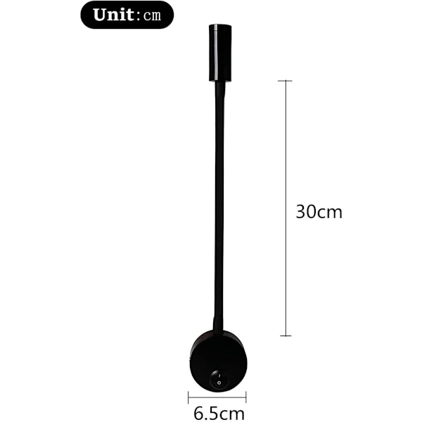 Svart 3W Veggleselampe, Fleksibel Justerbar Hals Aluminium Skrivebordslampe, Øyebeskyttende LED Nattbordslampe med Bryter