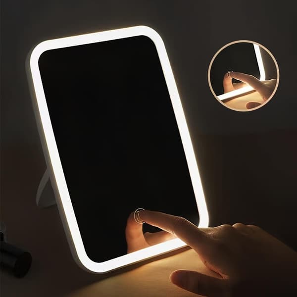 Bærbart LED Makeup Spejl - 3 Farve Lystilstande, Justerbar Lysstyrke, Touch Sensor, USB Opladning, Kompakt Foldbart Design - Grea