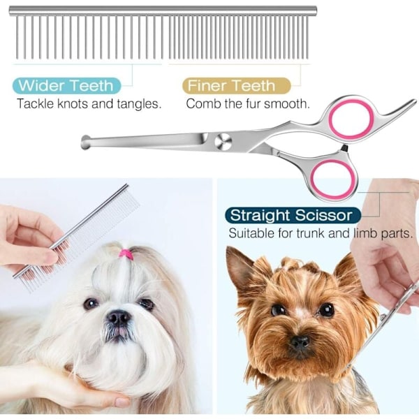 Hundtrimningssaxar, 5-pack titanbelagda rostfria stålverktyg för husdjur