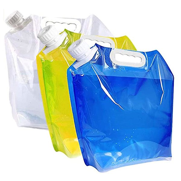 3-pack 5L Stor Kapacitet Vattenpåse Sport Handhållen Vikbar Vattenpåse Utomhus Resa Camping Vandring Bärbar Vattenförvaringsväska