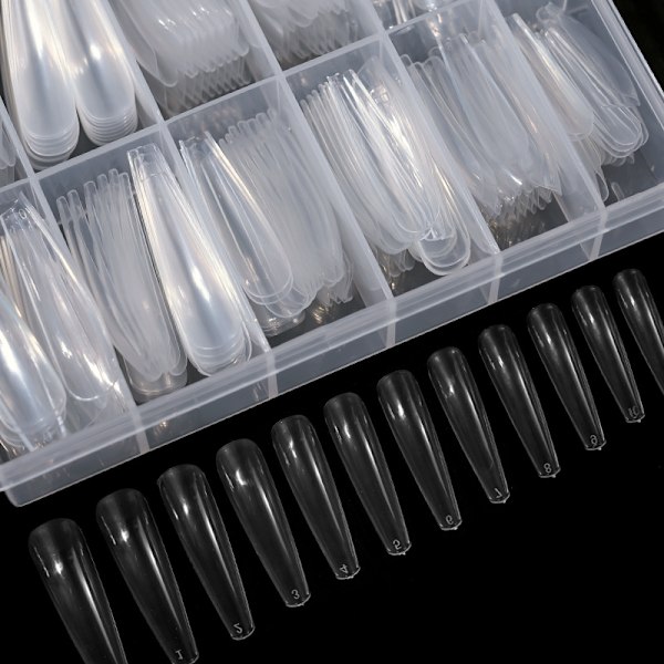 Klar nageltips, 240 stycken i en låda Fransk stil full och halv-stick förlängda naglar falska naglar nagelbitar färdiga produkter