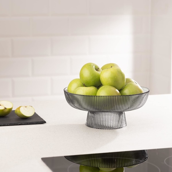 Glasfruktskål - Dekorativ Ribbad Färgad Glasskål för Frukt, Snacks, Godis - 26cm Diameter Bordscentrum