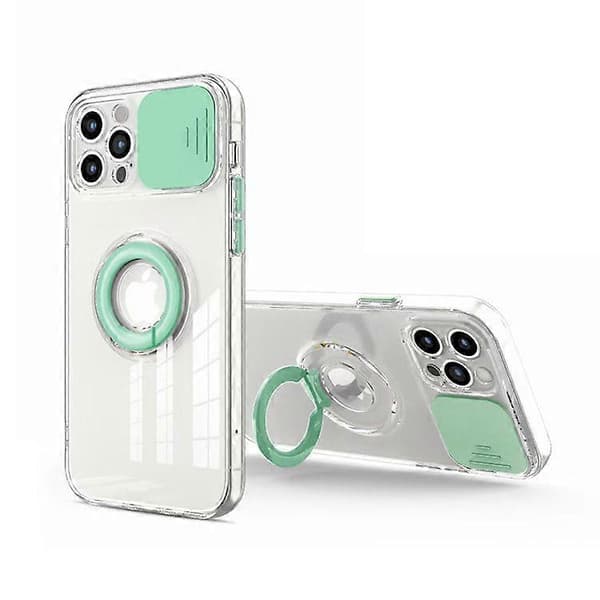 Candy Farve Ring Holder Slide Linse Kamerabeskyttelse Klar Blød iPhone Case (mint, iPhone 12 Pro)