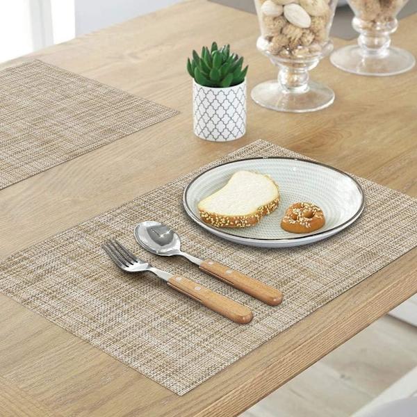 PVC-tabletti, 4 kpl liukumattomia, lämmönkestäviä tabletteja, pestävät vinyylitabletit, 4 kpl setti – Pellavan keltainen