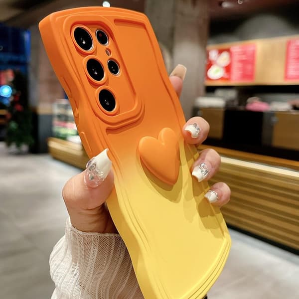 s24plus Kærlighedshjerte Gradient Håndledsrem Etui Til Samsung Galaxy S-serie, Orange Gul s24plus