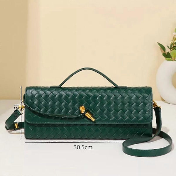 Naisten käsintehty kudottu olkalaukku - Nahkainen clutch-laukku irrotettavalla olkahihnalla gold
