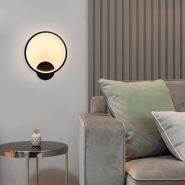 Væglampe indendørs LED 13W vægbelysning rund vægspot varm hvid til soveværelse stue hall trappe AC 230V sort