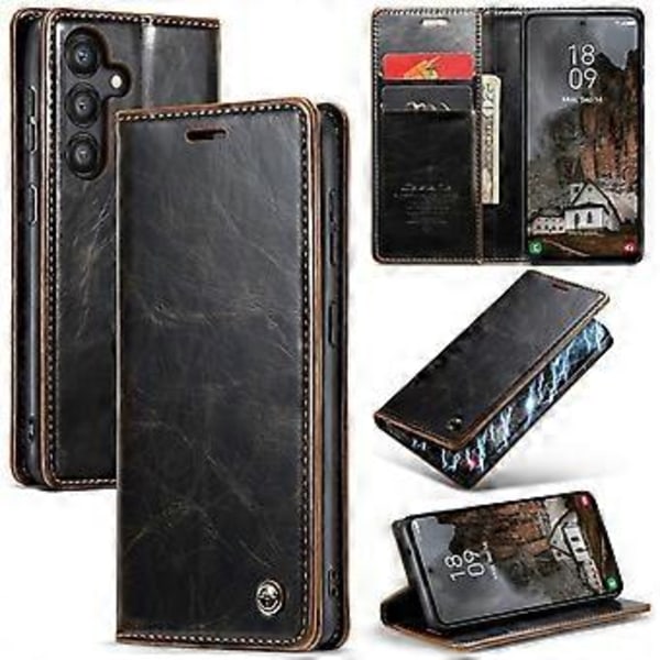 Crazy Horse Texturerat PU-fodral för Samsung Galaxy A55 5G (Kaffe)